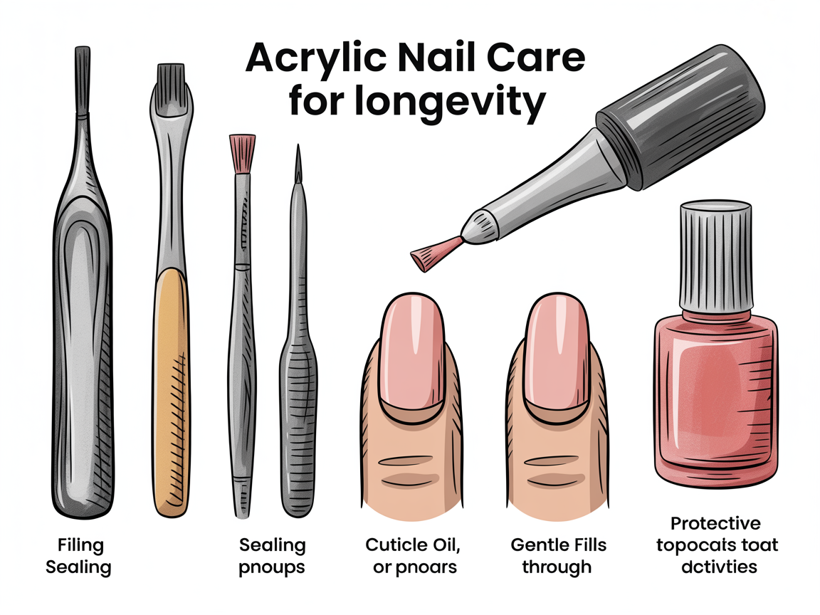 Illustration for: Acrylic nail care for longevity