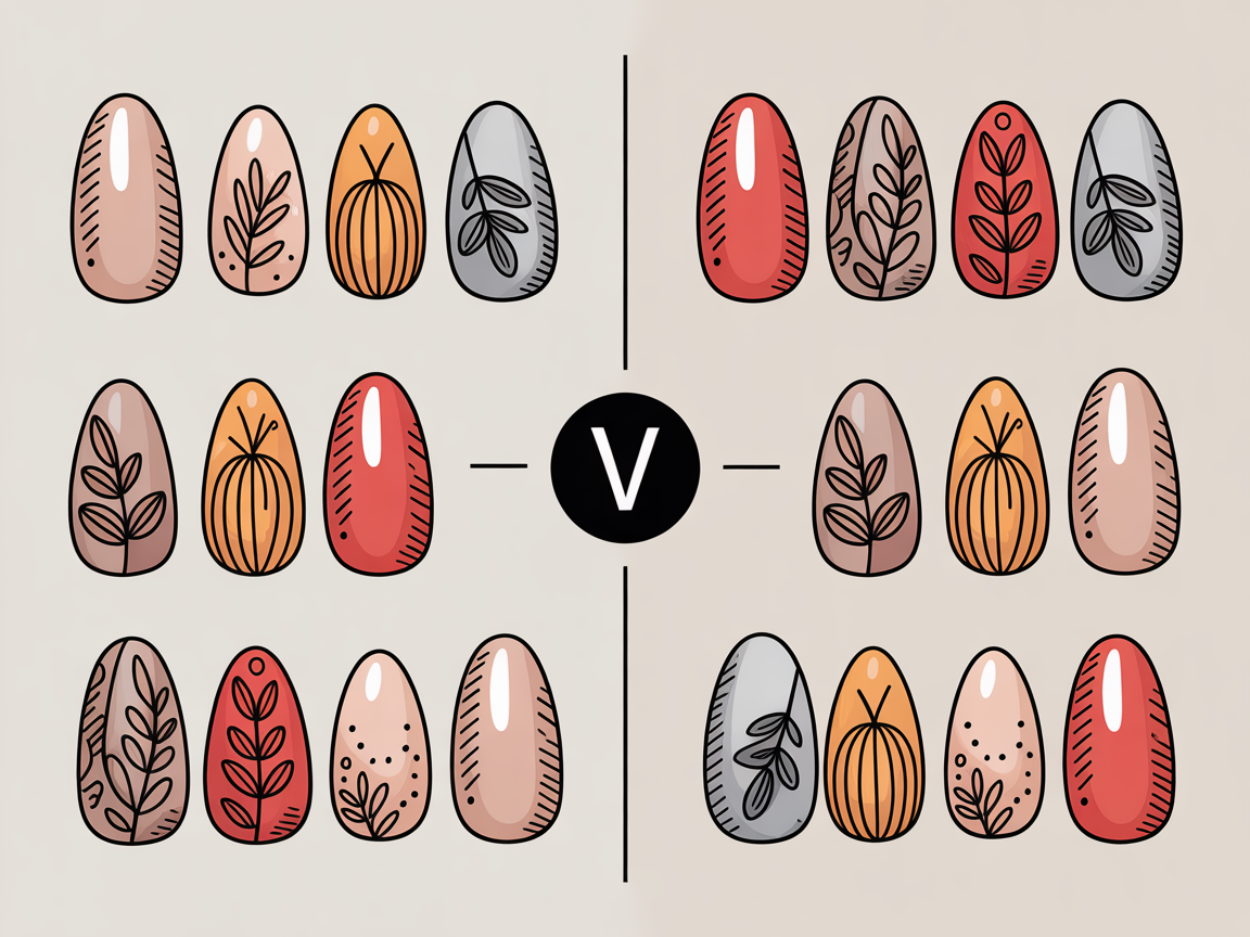 Comparison of simple fall nail designs vs overcrowded designs to show balance