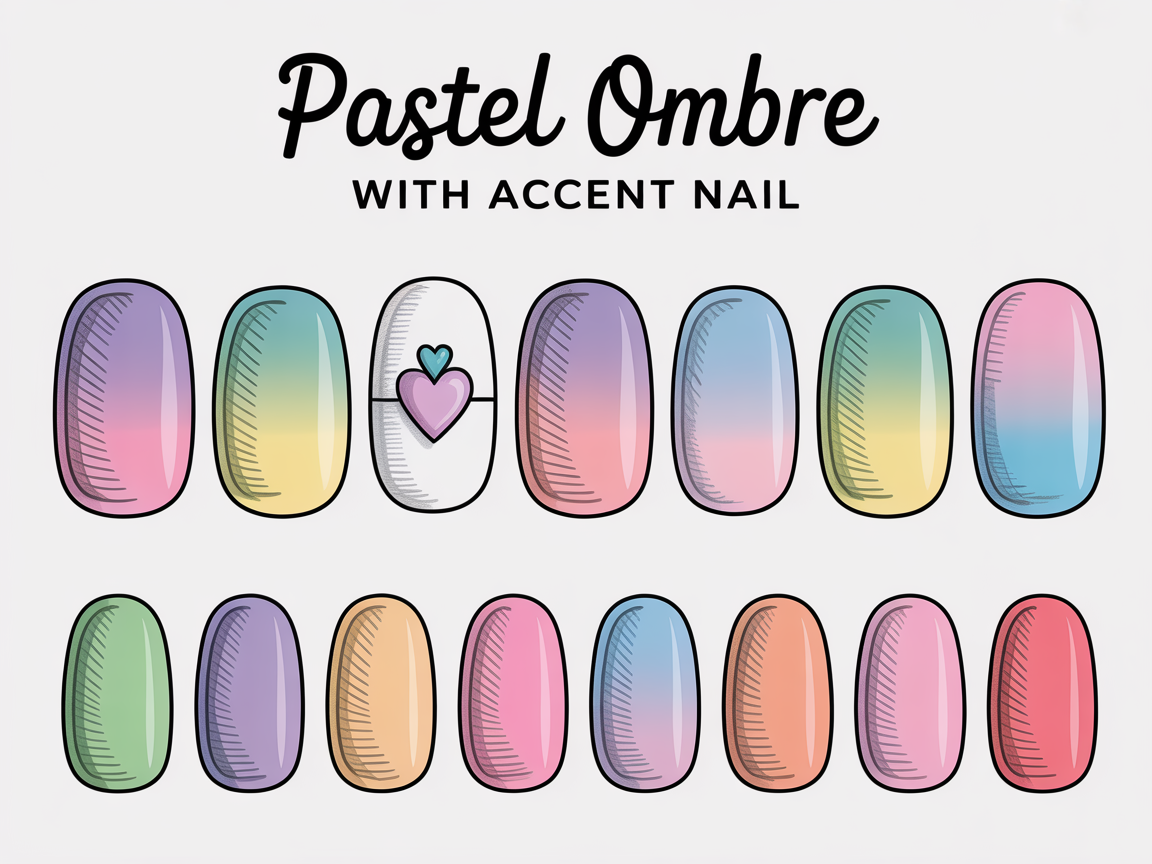 Pastel ombre and accent nail
