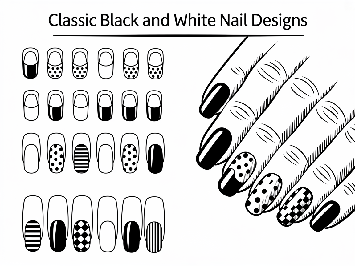 Illustration for: Classic Black and White Nail Designs