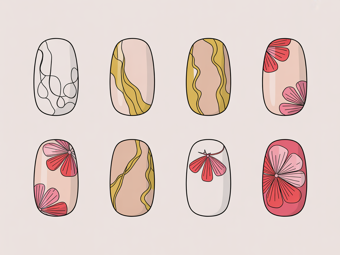 Illustration for: Japanese-Inspired Nail Art: Minimalism, Kintsugi, and Sakura