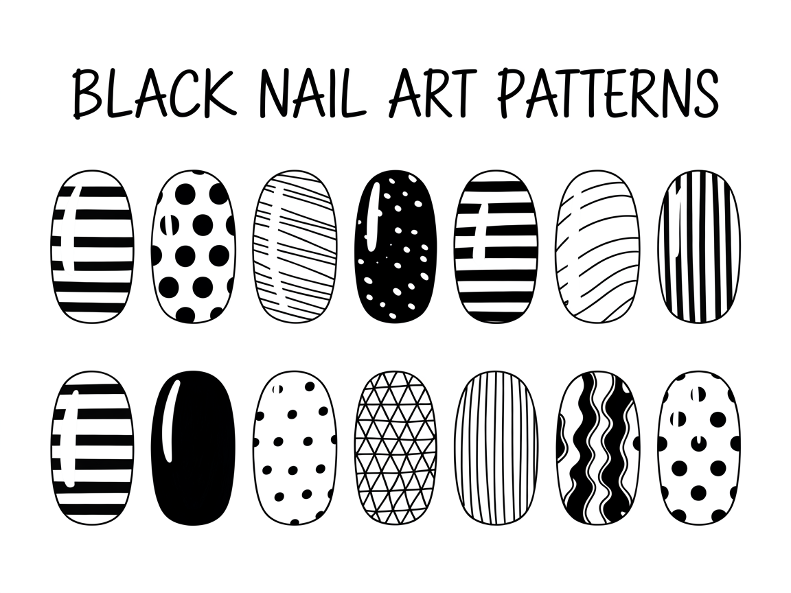 Illustration for: Black Nail Art Patterns