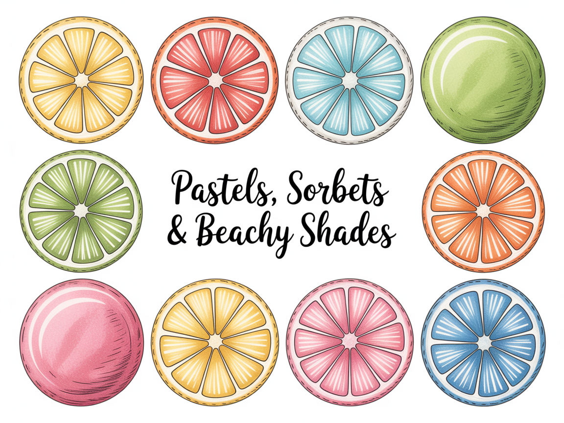Pastel sorbet swatches and beach-themed nails