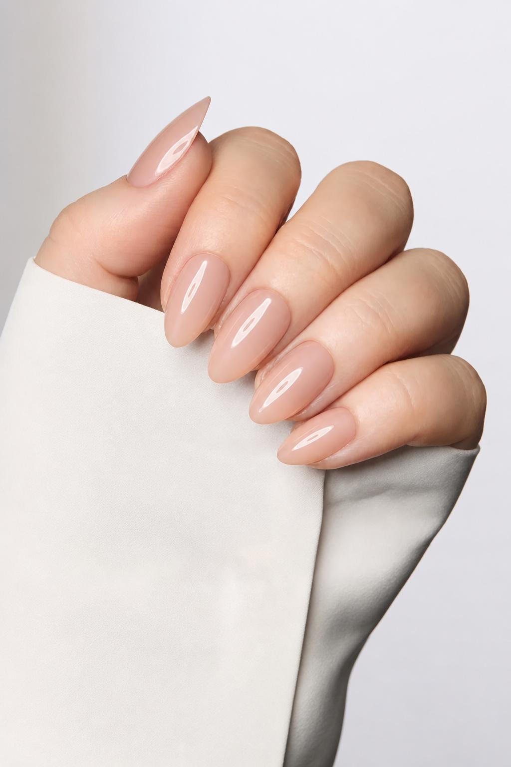 Nail shape: almond. Nail length: medium. Only change the nails visible in the image to match this design. Keep the rest of the image — the hand, skin, background, lighting, and everything else — exactly the same.